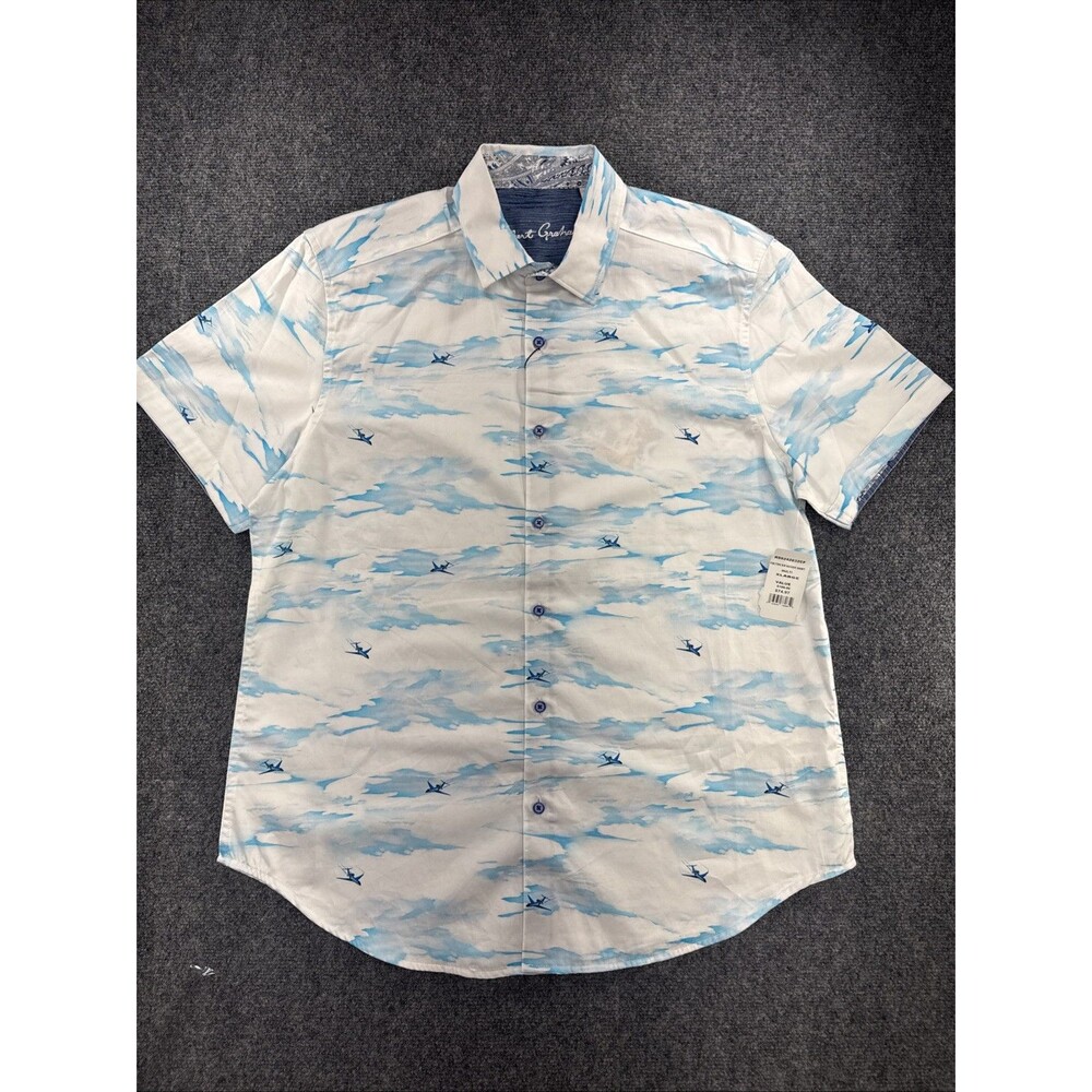 Robert Graham Fulton Shirt Men XL Airplane Cloud Print Short Sleeve NWT $198